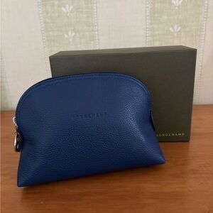 Longchamp Navy Leather Cosmetic Bag
